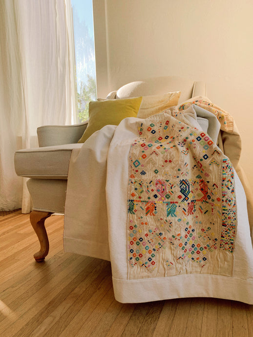 Ecru Blanket with Cream & Confetti Guatemalan Textile
