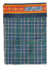 Load image into Gallery viewer, Blue Khadi Plaid Hand Tied Quilt with Patchwork Embroidered Hmong Trim