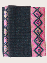 Load image into Gallery viewer, Confetti Dark Tweed Blanket with Bright Pink Textile