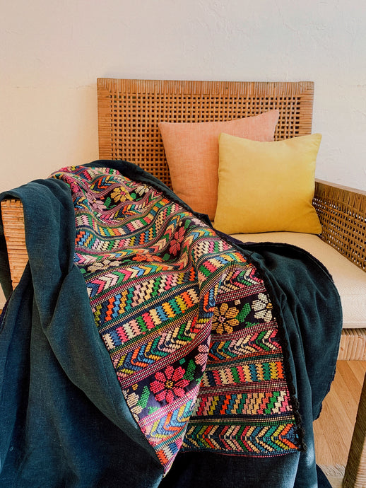 Indigo Blanket with Guatemalan Textile